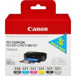 Canon 550 551 Multipack - inktcartridge 6 stuk(s) Origineel Foto zwart, Foto cyaan, Foto grijs, Foto magenta, Zwart, Fotogeel